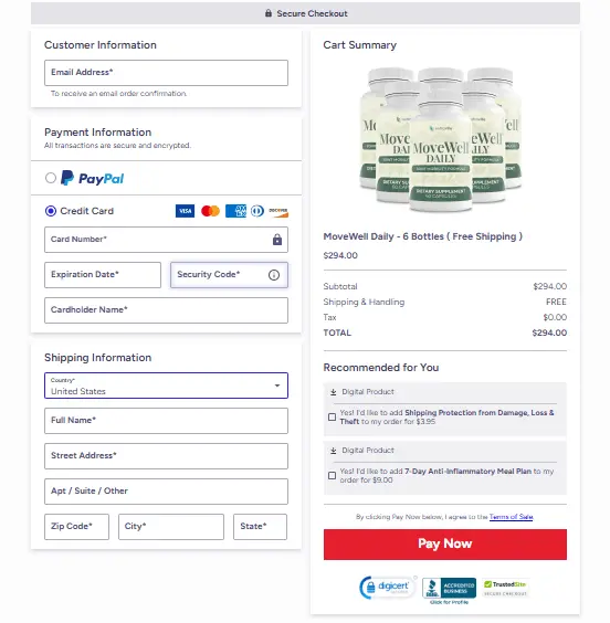 MoveWell Daily Checkout Page